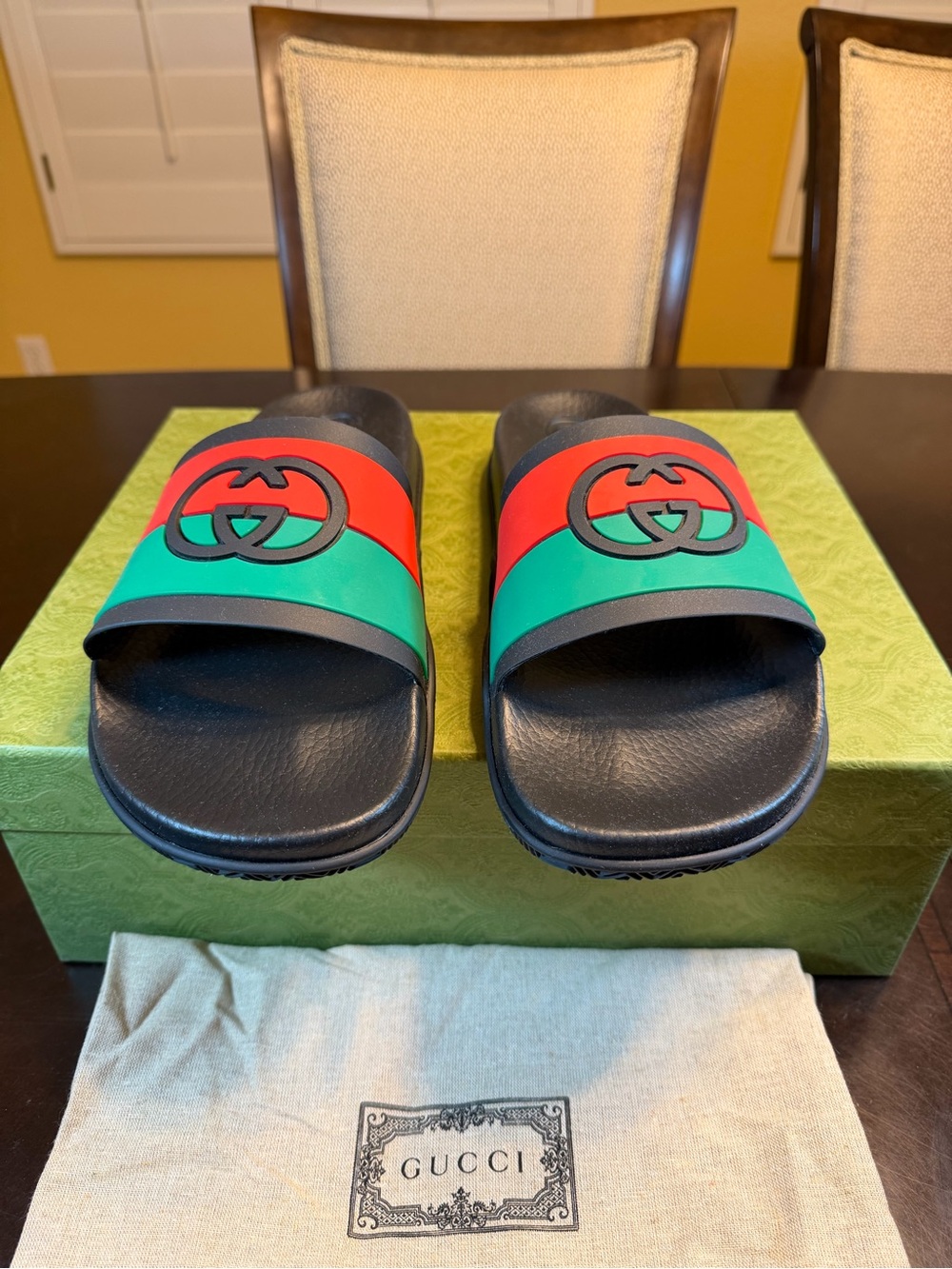 New Authentic Gucci GG Logo Slides Sandals Black Size UK 13 / US 14